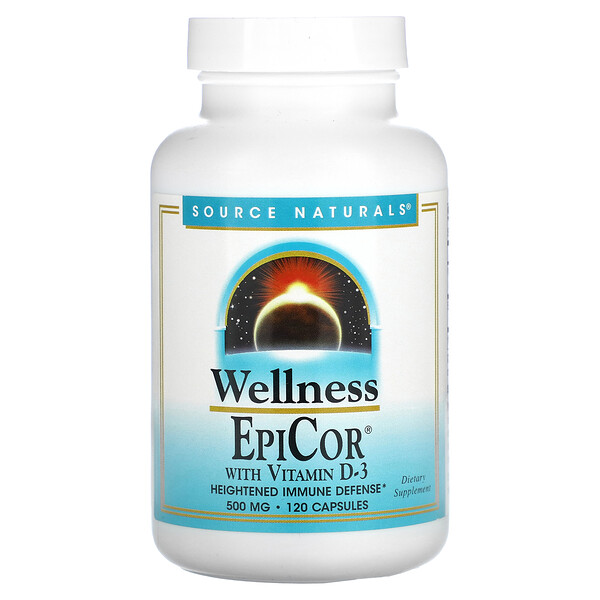 EpiCor с Витамином D-3, 500 мг, 120 капсул - Source Naturals - Бета Глюкан Source Naturals
