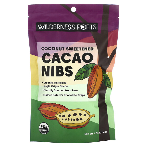 Подслащенные кокосом какао-бобы, 8 унций (226 г) Wilderness Poets