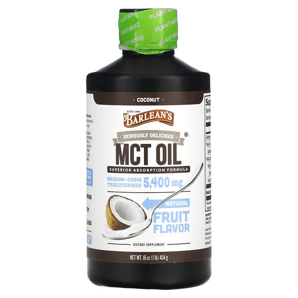 Seriously Delicious, Масло MCT, формула превосходного усвоения, кокос, 5400 мг, 1 фунт (454 г) Barlean's