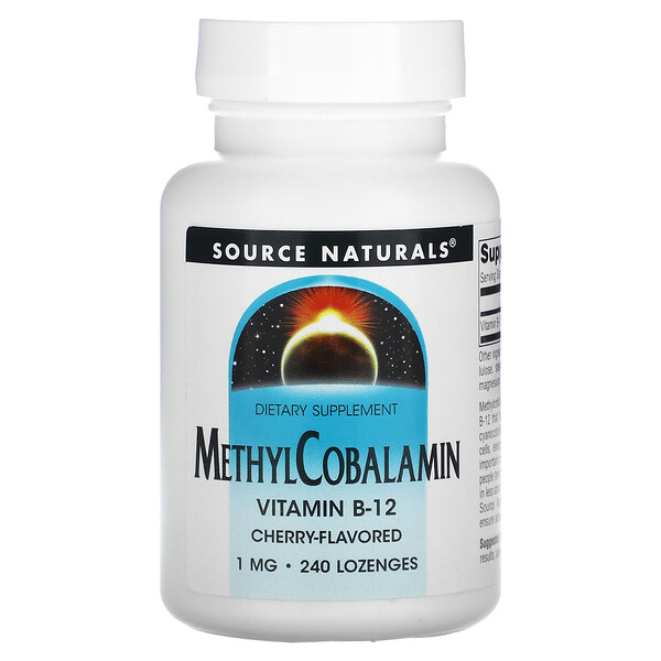 Метилкобаламин, витамин B12, вишня, 1 мг, 240 пастилок Source Naturals