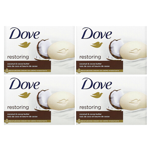 Восстанавливающее мыло с кокосом и маслом какао, 4 куска по 3,75 унции (106 г) каждый Dove