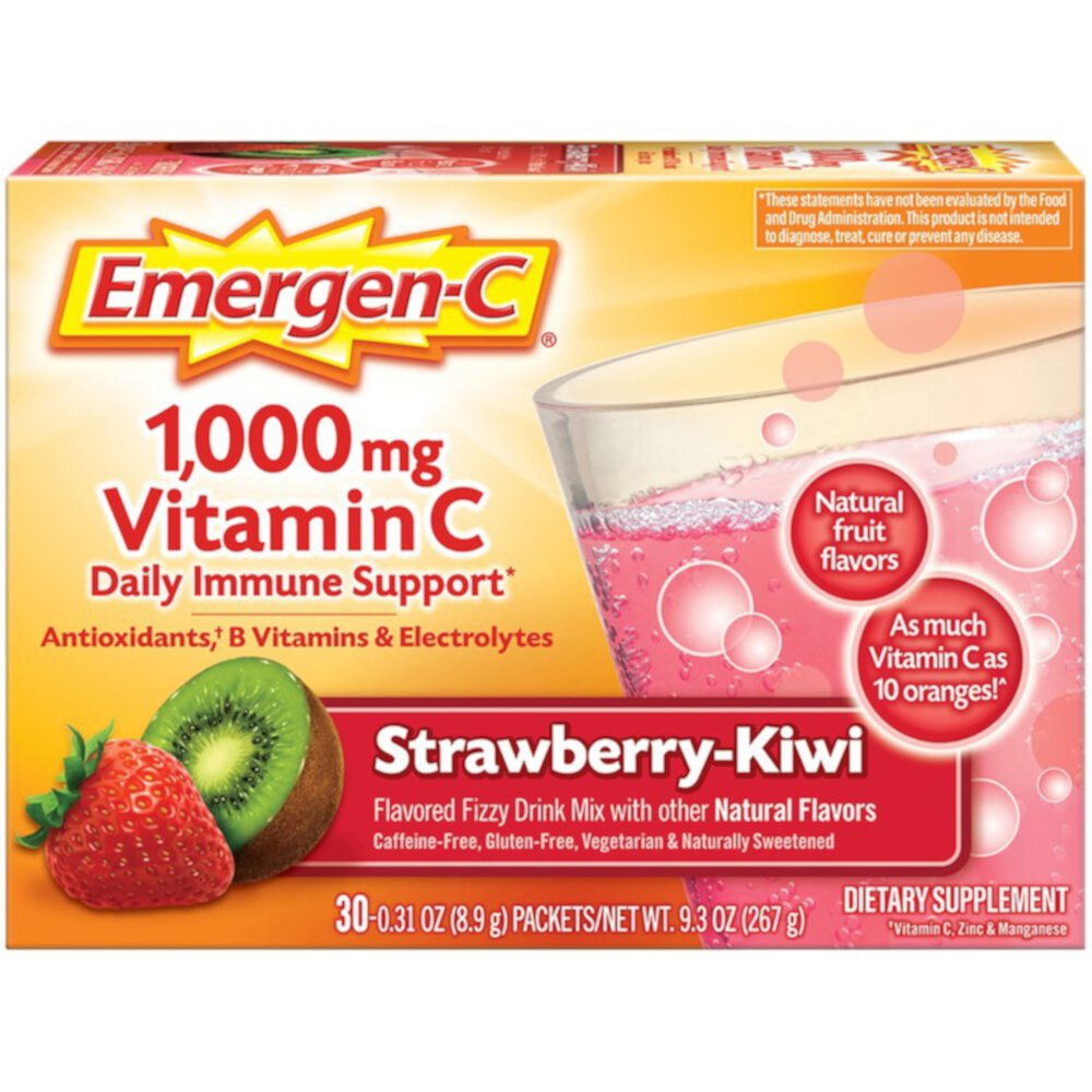 Витамин С Шипучий Напиток, Клубника-Киви - 1000 мг - 30 Пакетиков - Emergen-C Emergen-C
