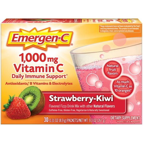 Витамин С Шипучий Напиток, Клубника-Киви - 1000 мг - 30 Пакетиков - Emergen-C Emergen-C