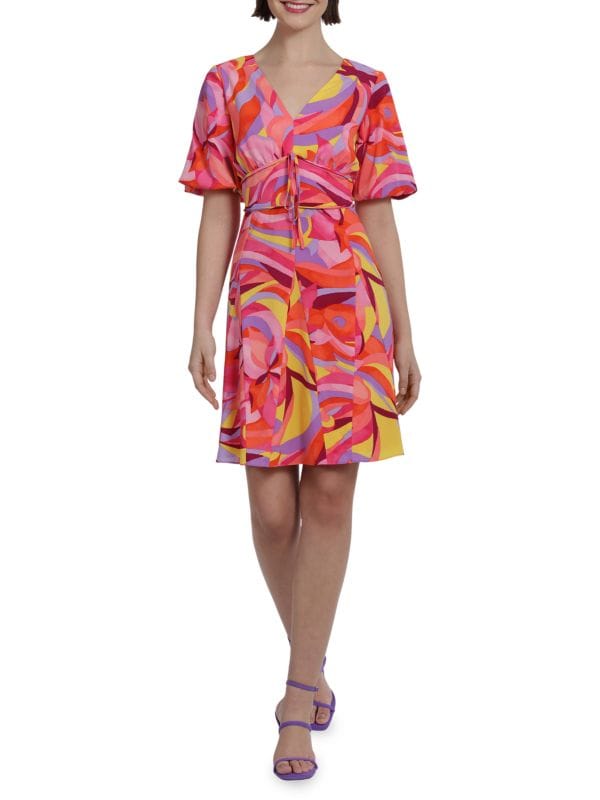 Абстрактное мини-платье с пышными рукавами Donna Morgan