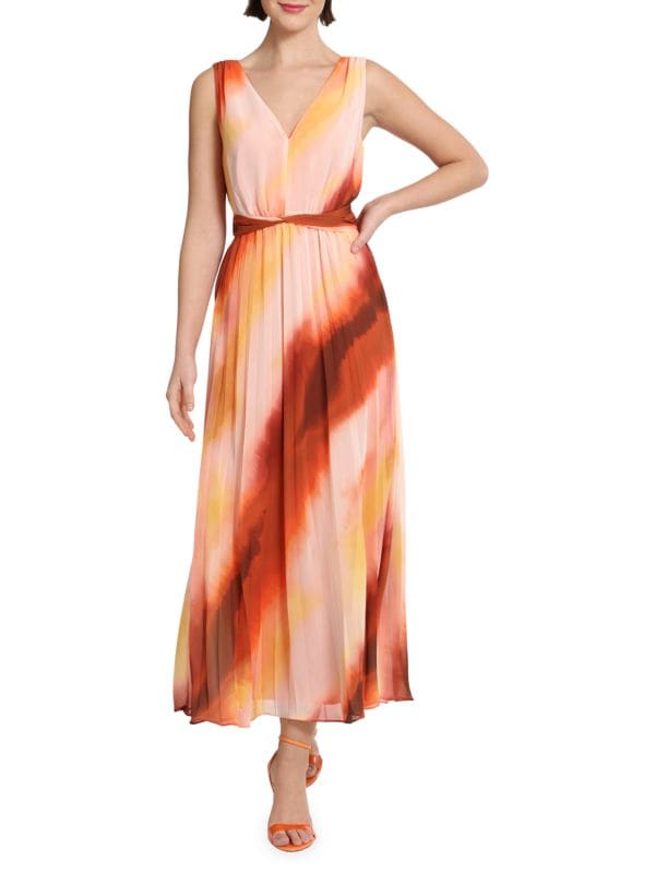 Плиссированное платье-миди с абстрактным принтом Donna Morgan