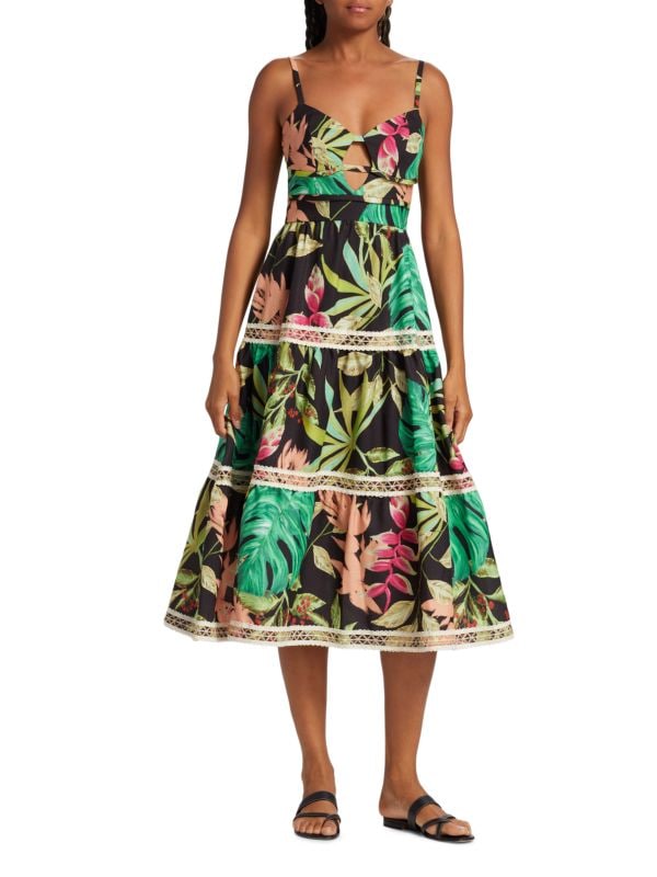 Платье миди с цветочной джутовой отделкой Tropicalia PatBO