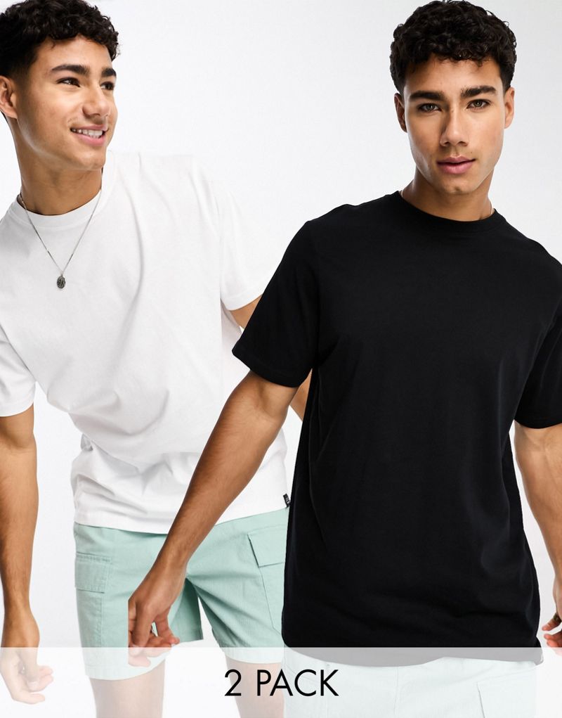 Комплект из двух черно-белых футболок стандартного кроя Pull&Bear Pull&Bear