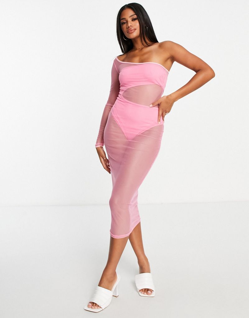Розовое облегающее сетчатое платье на одно плечо Rebellious Fashion Rebellious Fashion
