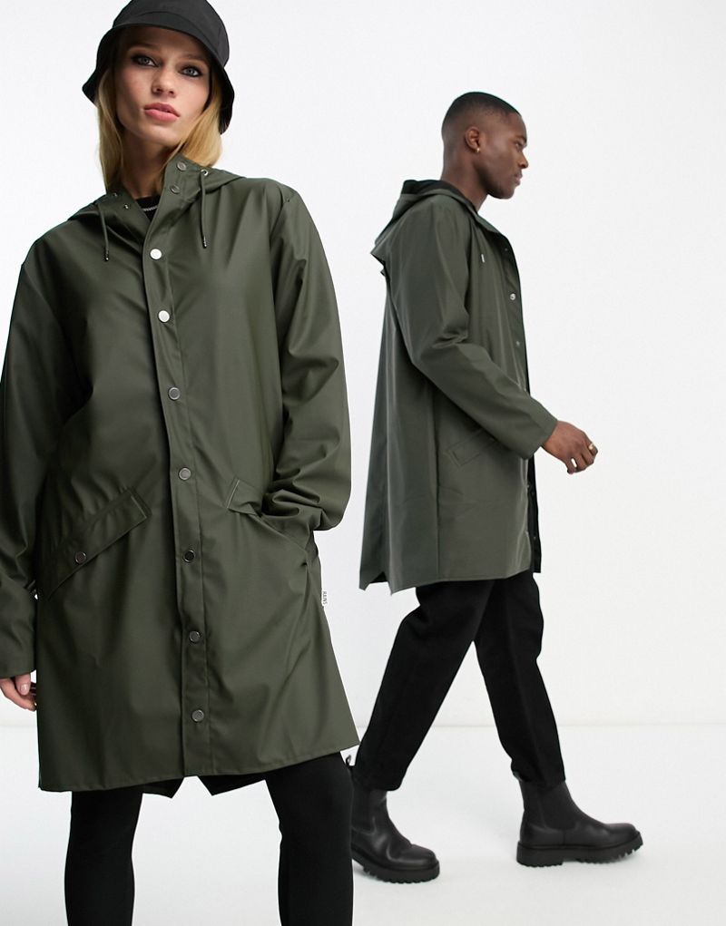 Зеленая водонепроницаемая длинная куртка унисекс Rains 12020 Rains