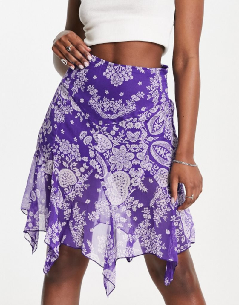 Фиолетовая мини-юбка Raga с оборками и цветочным принтом - часть комплекта RAGA