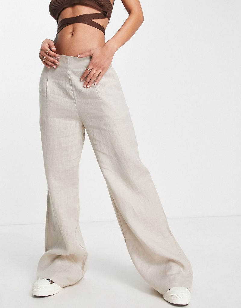 Широкие льняные брюки бежевого цвета Style Cheat — часть комплекта Style Cheat