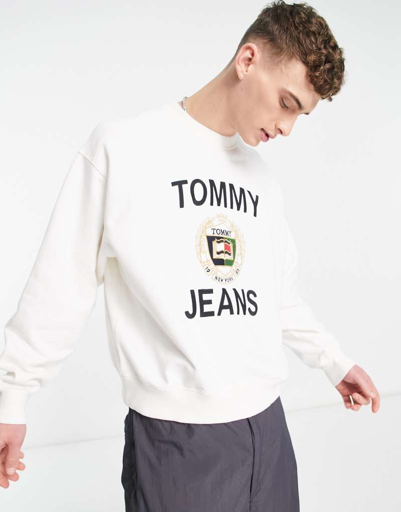 Серый свитшот Tommy Jeans с большим логотипом в casual стиле, 100% хлопок Tommy Jeans