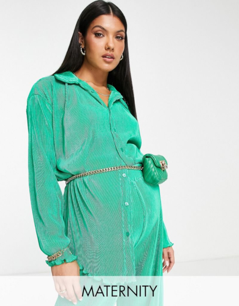 Плиссированная рубашка Frolic Maternity нефритового цвета — часть комплекта The Frolic Maternity