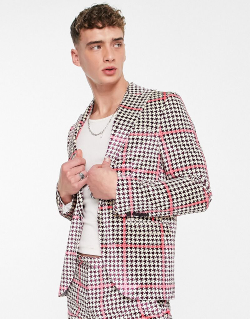 Розовый пиджак в клетку с узором "гусиные лапки" Twisted Tailor Ribery Twisted Tailor