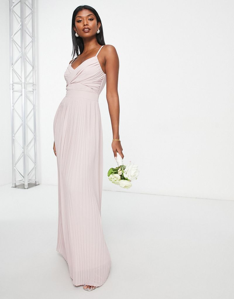 Розовое плиссированное платье макси с запахом спереди TFNC Bridesmaid TFNC