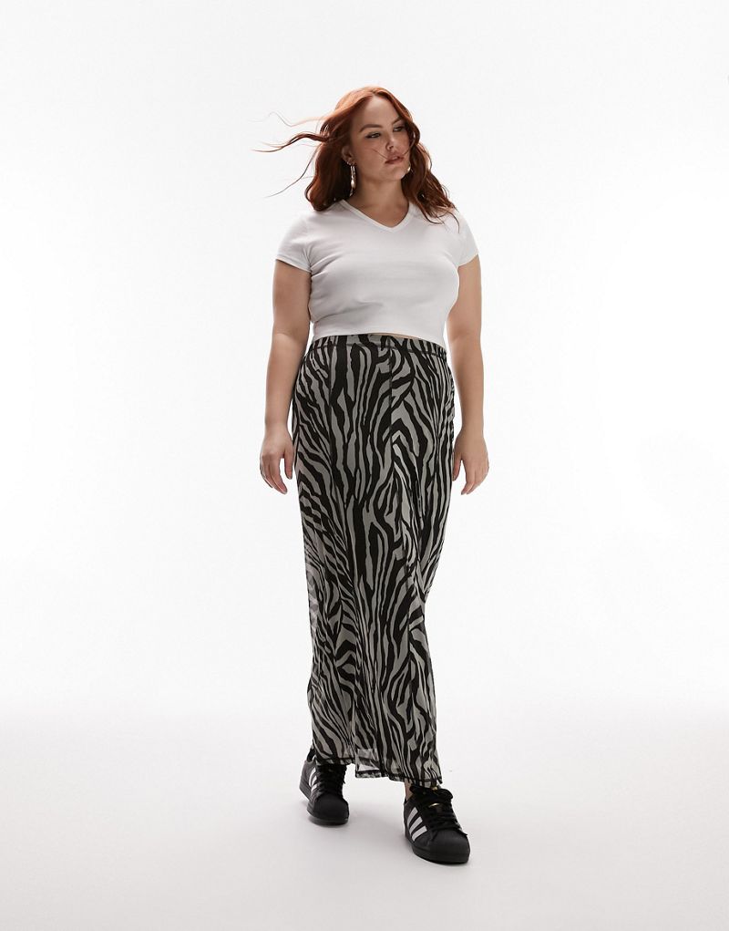 Монохромная юбка макси из трикотажной сетки с зебровым анималистическим принтом Topshop Curve TOPSHOP