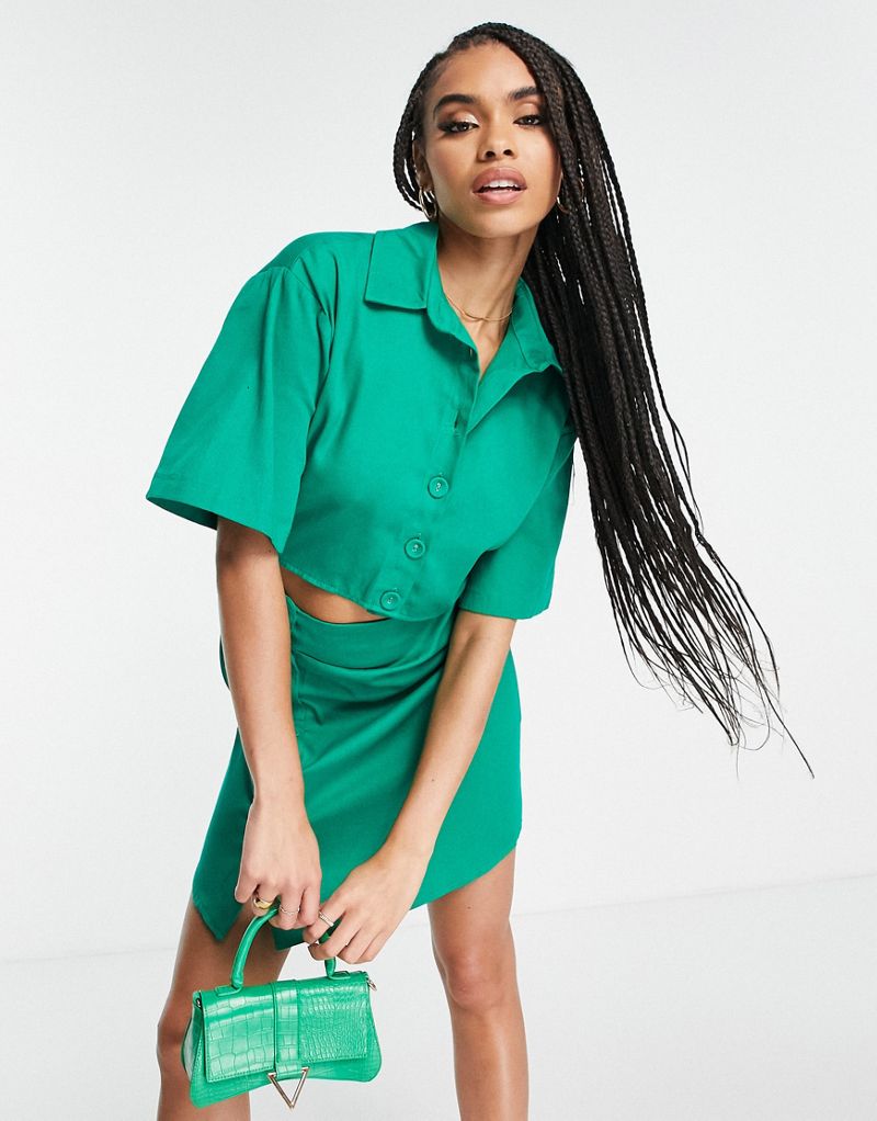 Зеленое платье-рубашка асимметричного мини Trendyol TRENDYOL