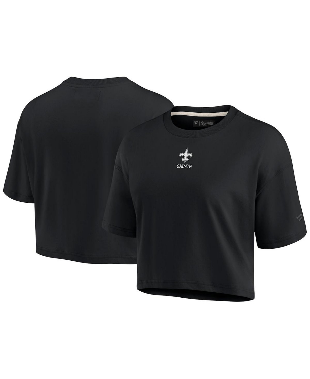 Черная женская супермягкая укороченная футболка New Orleans Saints с короткими рукавами Fanatics Signature