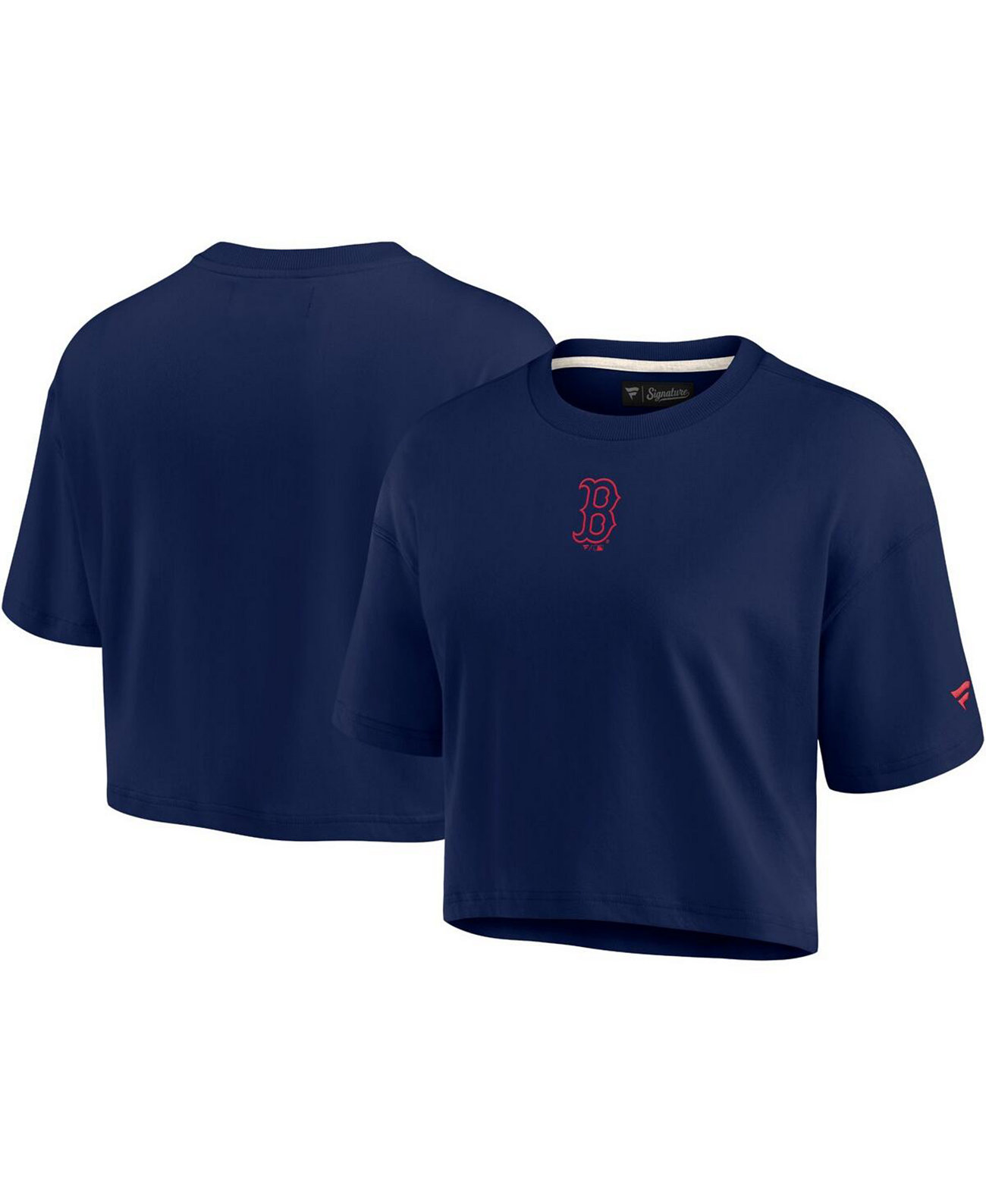 Женская темно-синяя укороченная футболка Boston Red Sox Super Soft с короткими рукавами Fanatics Signature