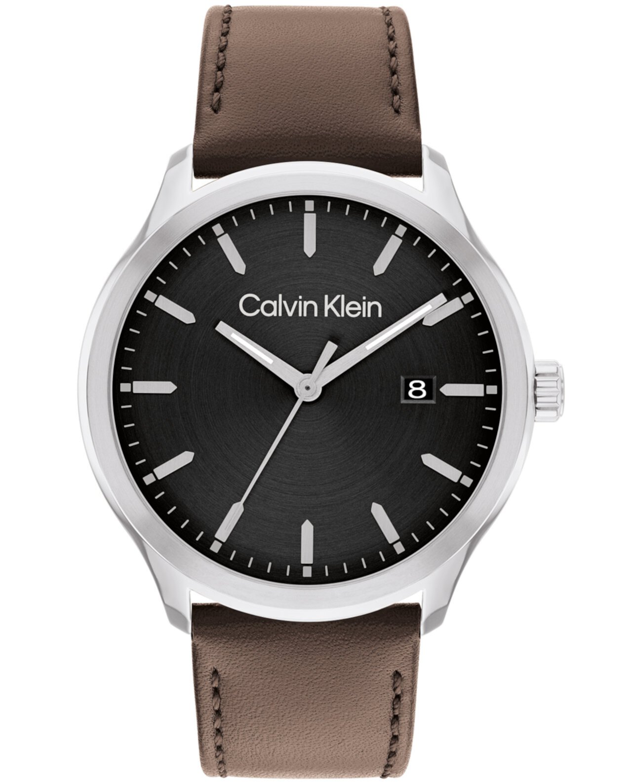 Мужские кварцевые часы 3H с коричневым кожаным ремешком 43 мм Calvin Klein