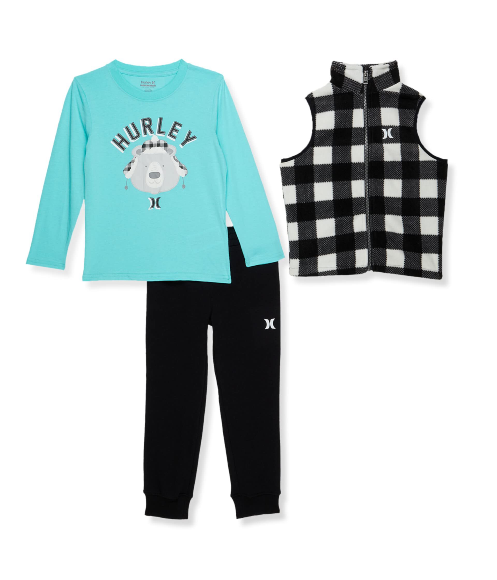 All Over Print Polar Fleece Vest Three-Piece Set (Little Kids) Hurley