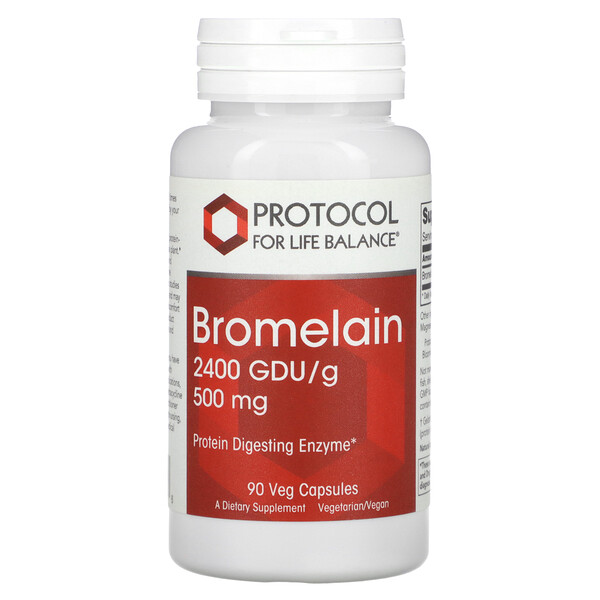 Bromelain, 2400 GDU/g, 500 мг, 90 растительных капсул - Protocol for Life Balance Protocol for Life Balance