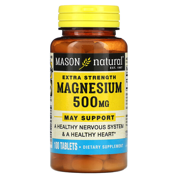 Magnesium, Extra Strength, 500 mg, 100 Tablets (Таблетки) Mason Natural