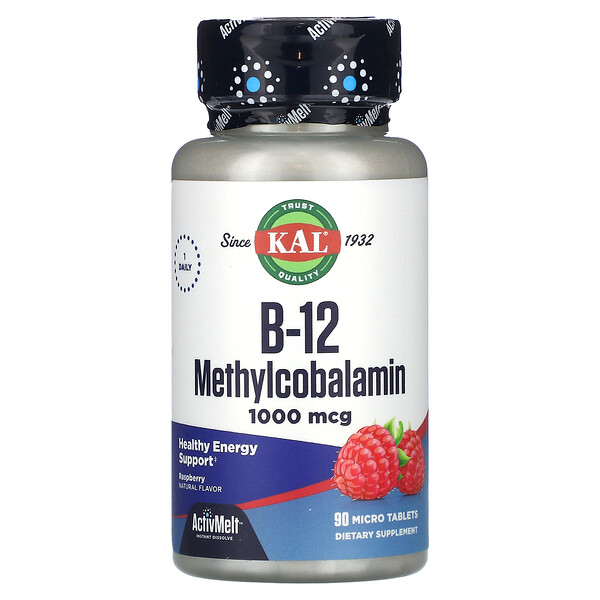 B-12 Метилкобаламин, Малина - 1000 мкг - 90 микротаблеток - KAL KAL