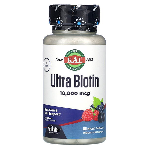 Ultra Biotin, ActivMelt, Лесные ягоды - 10000 мкг - 60 микротаблеток - KAL KAL