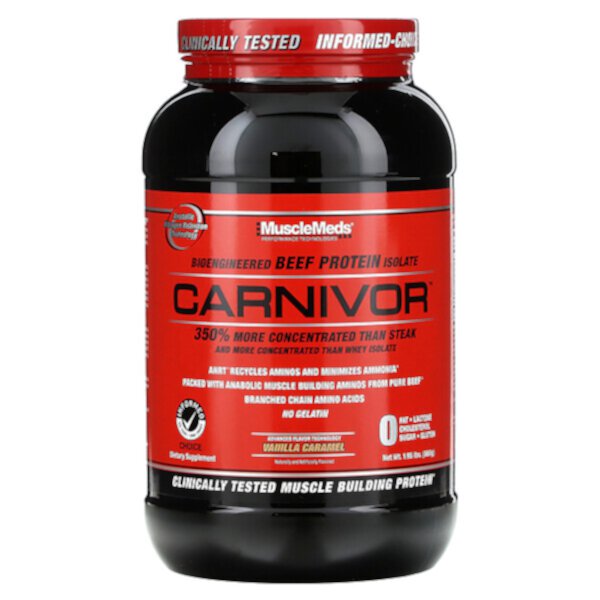 Carnivor, Биоинженерный изолят говяжьего белка, ванильная карамель, 1,95 фунта (888 г) MuscleMeds