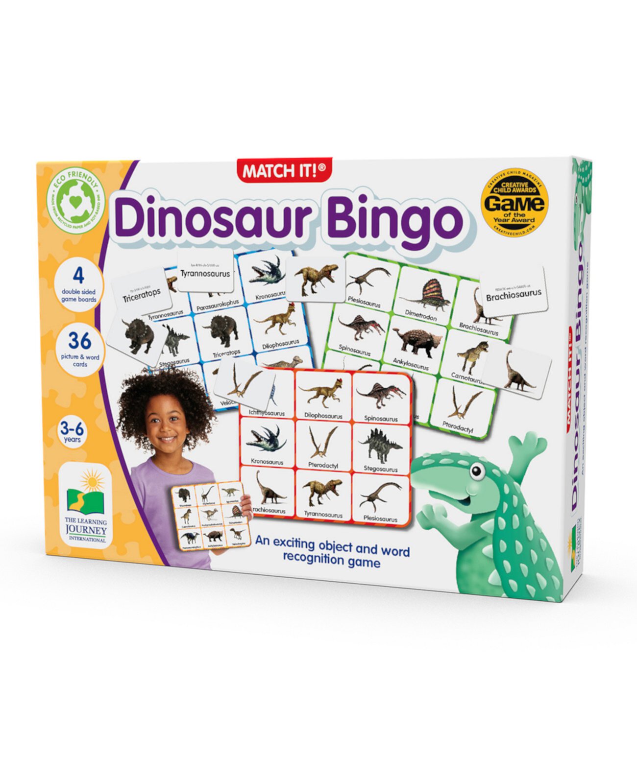 Match It Bingo Dinosaurs Reading Game Набор из 36 карточек с картинками-словами The Learning Journey