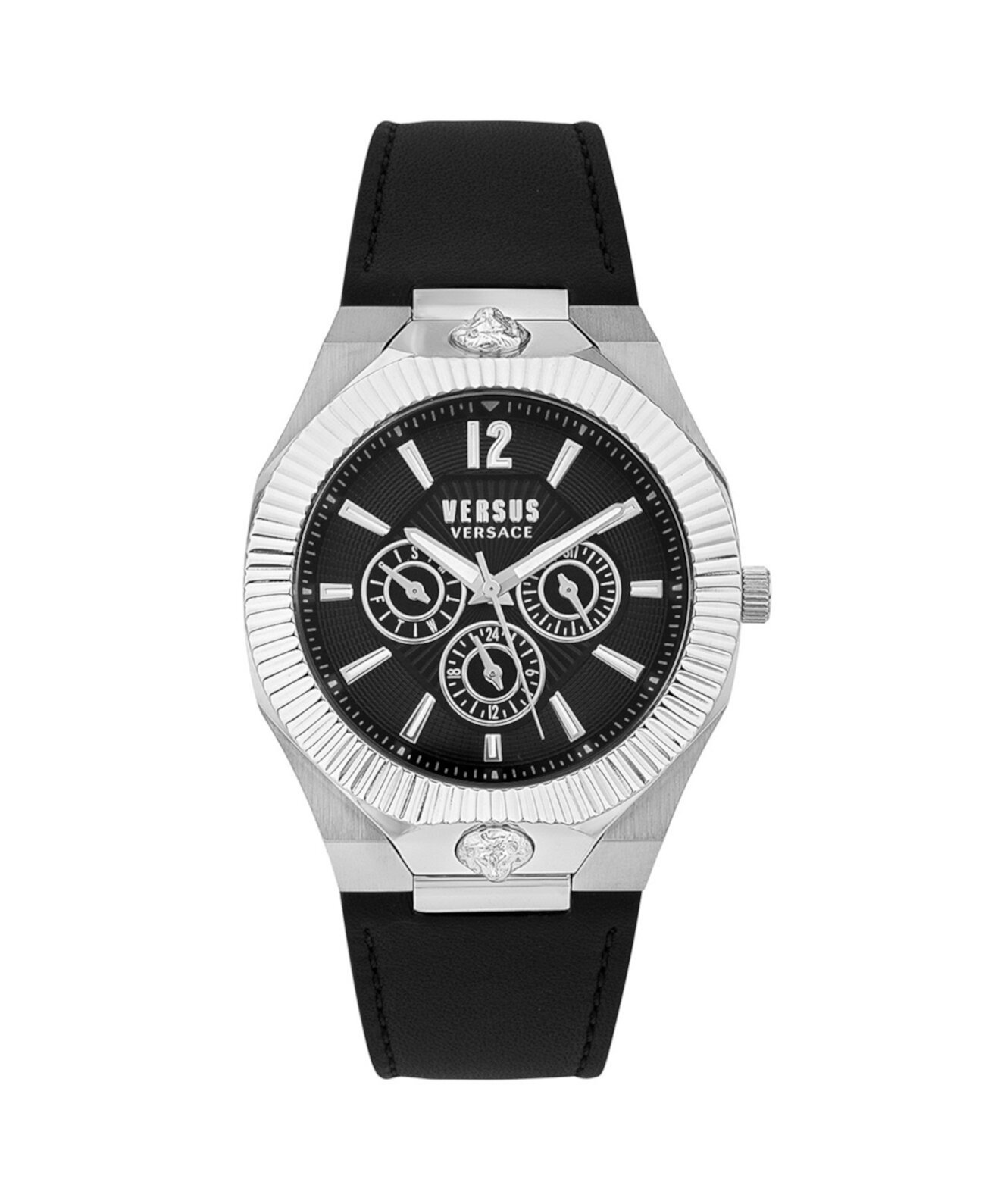 Мужские многофункциональные кварцевые часы Echo Park с черным кожаным ремешком 42 мм Versus Versace