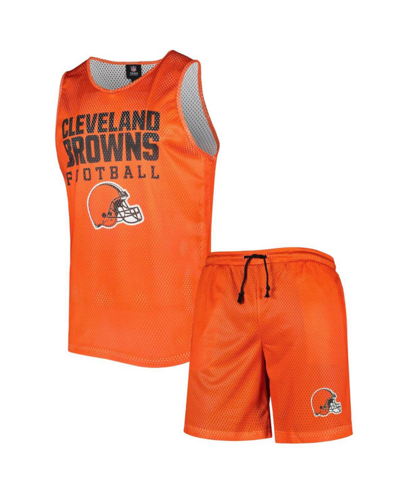 Мужской оранжевый комплект из рубашки без рукавов и шорт в сеточку Cleveland Browns с цветными блоками FOCO