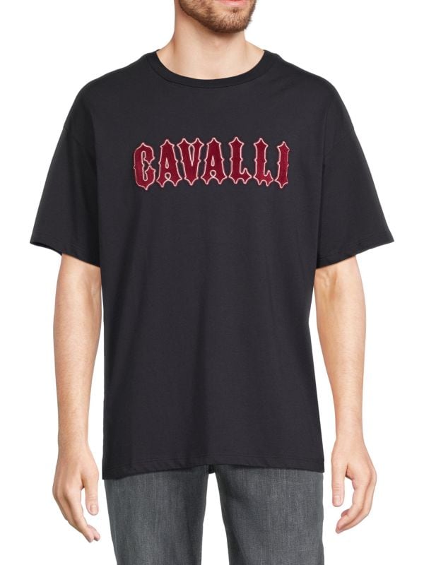 Футболка с заниженными плечами и логотипом Roberto Cavalli