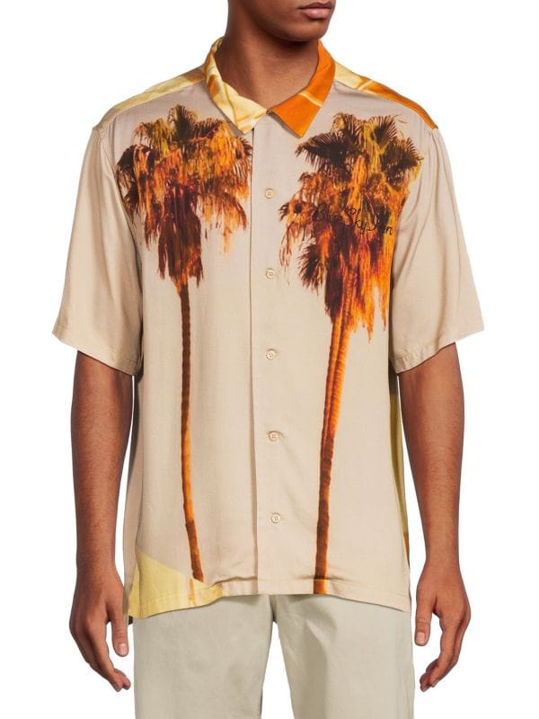 Рубашка на пуговицах с короткими рукавами и пальмами Blue Sky Inn