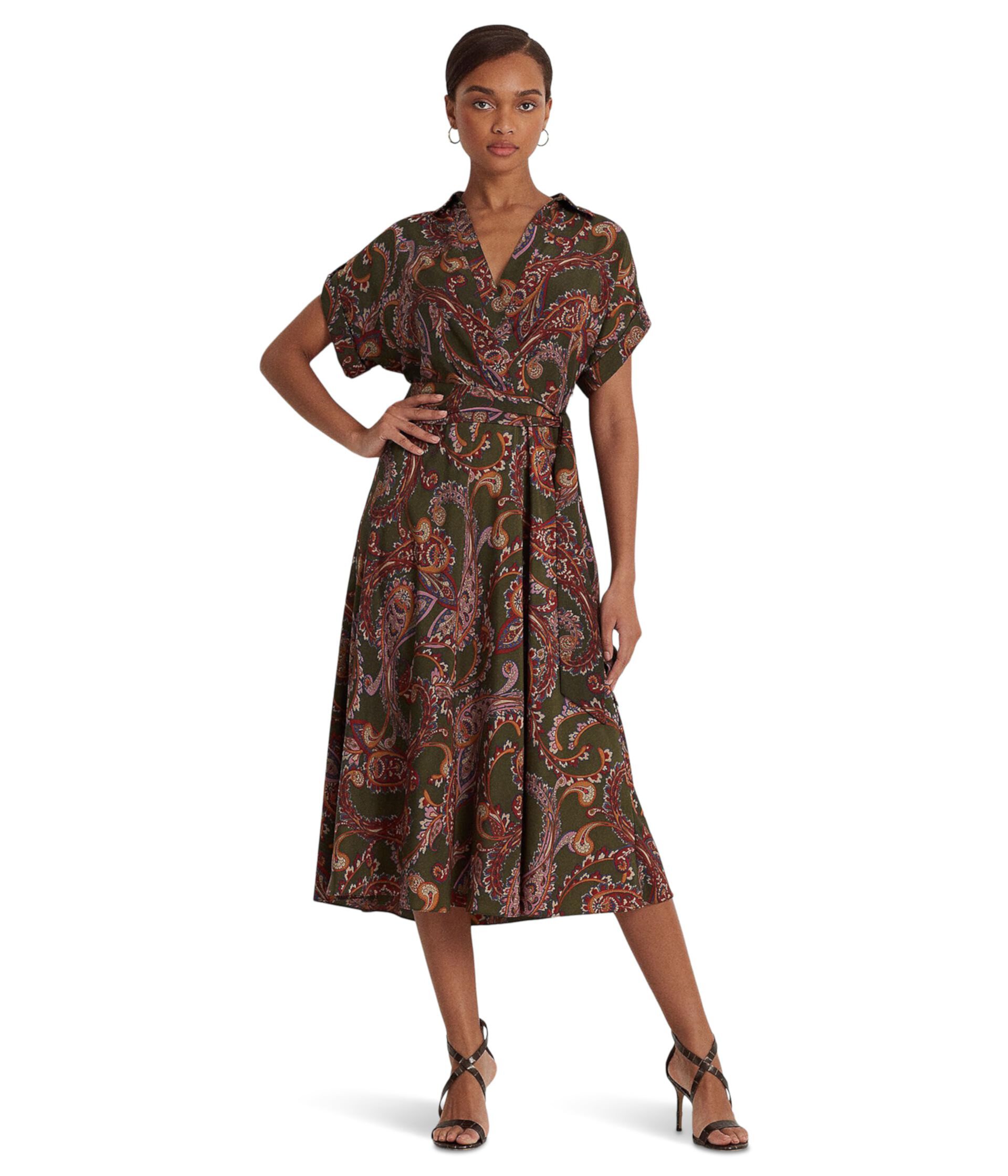 Платье из крепа с узором пейсли и поясом LAUREN Ralph Lauren