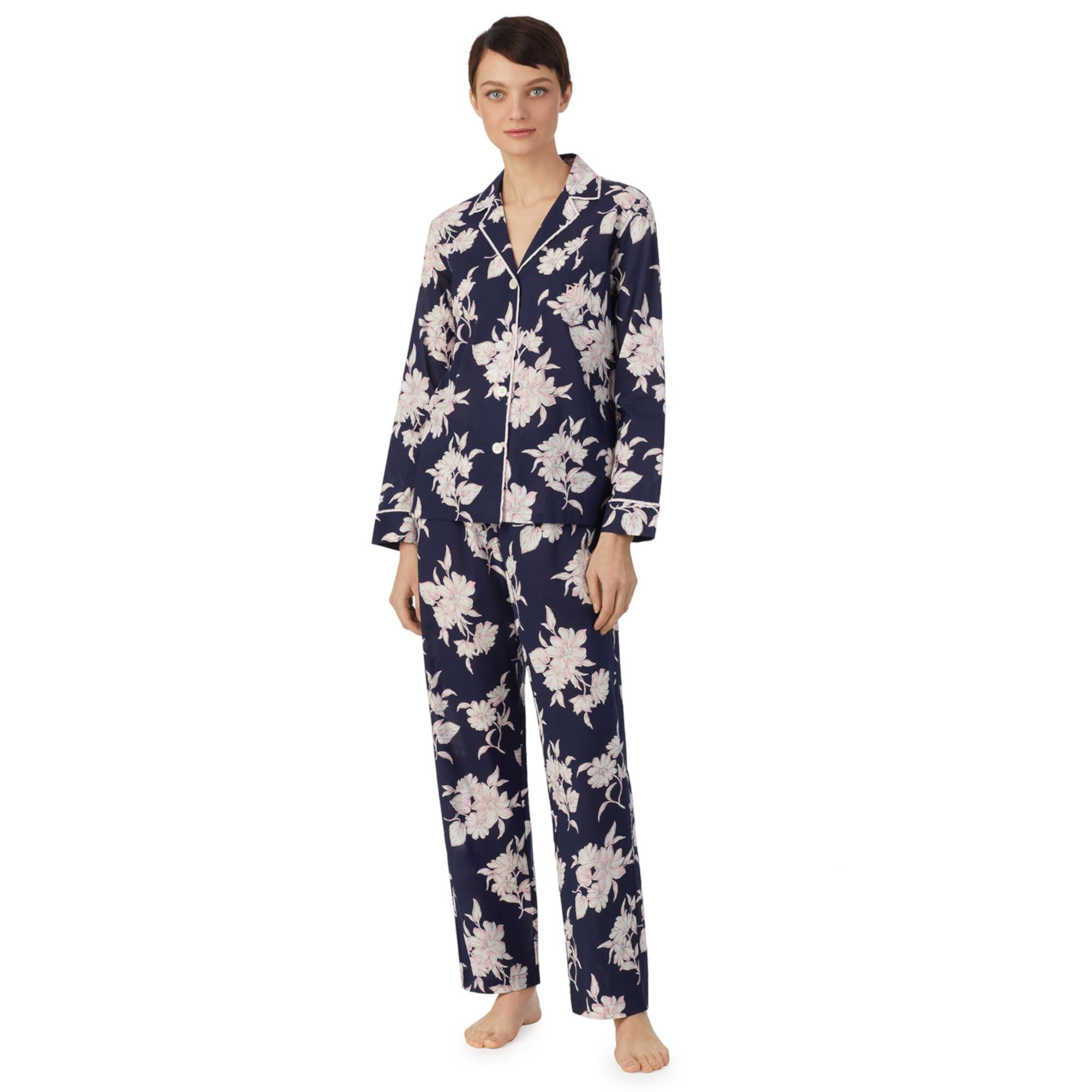 Пижамный комплект с длинными рукавами и воротником-стойкой LAUREN Ralph Lauren