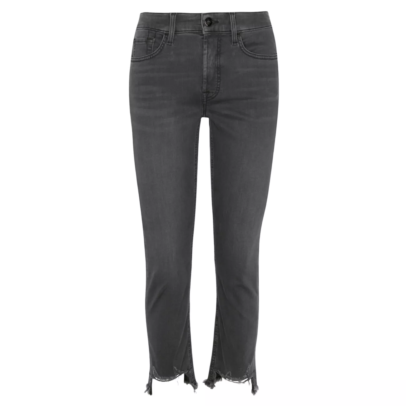 Прямые укороченные джинсы с потертостями и ступенчатым подолом JEN7