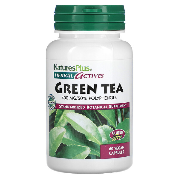 Herbal Actives, Зеленый чай, 400 мг, 60 веганских капсул NaturesPlus