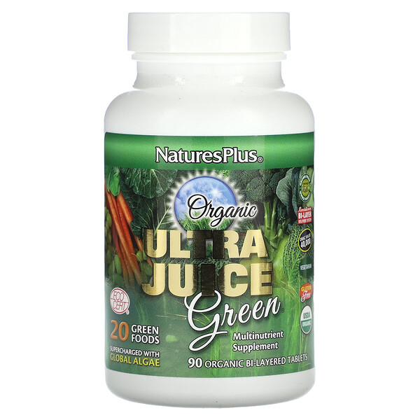 Organic Ultra Juice Green, 90 органических двухслойных таблеток NaturesPlus