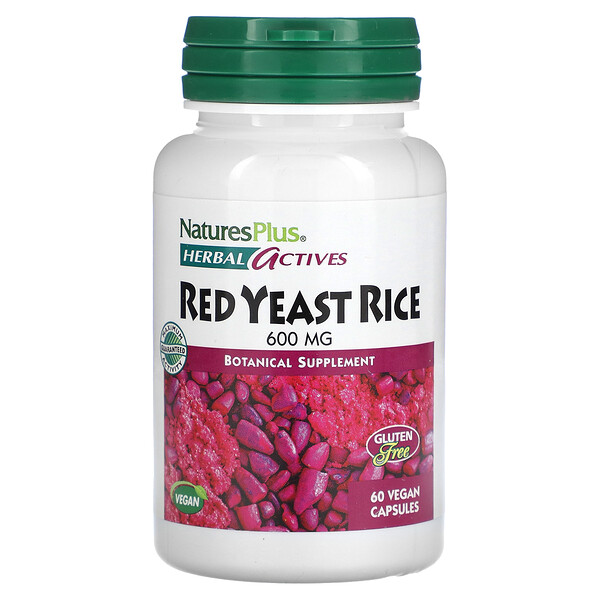 Красный Дрожжевой Рис, 600 мг, 60 Веганских Капсул - NaturesPlus, Для Системы Кровообращения NaturesPlus