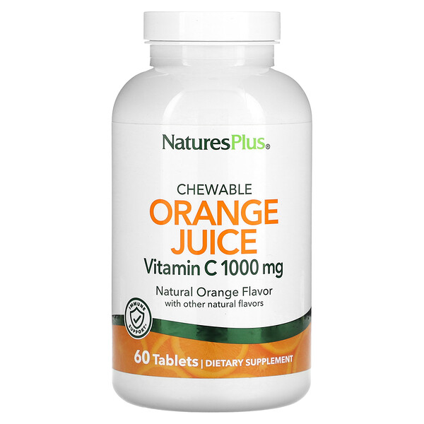 Жевательный апельсиновый сок, витамин С, апельсин, 1000 мг, 60 таблеток NaturesPlus