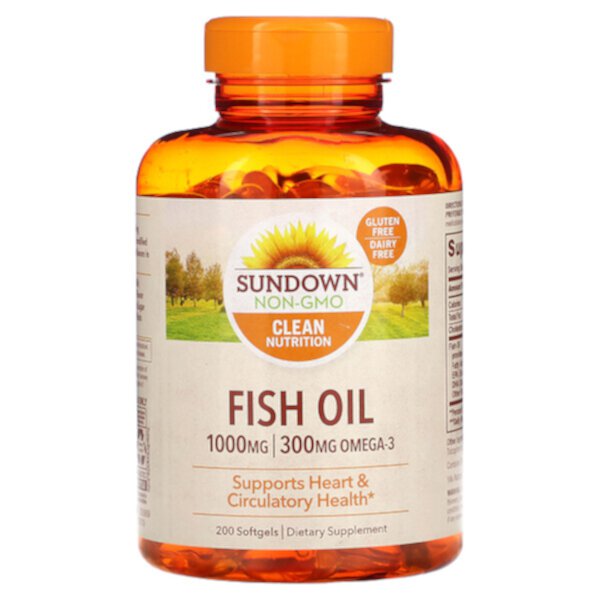 Рыбий жир 1000 мг, Омега-3 300 мг, 200 капсул Sundown Naturals