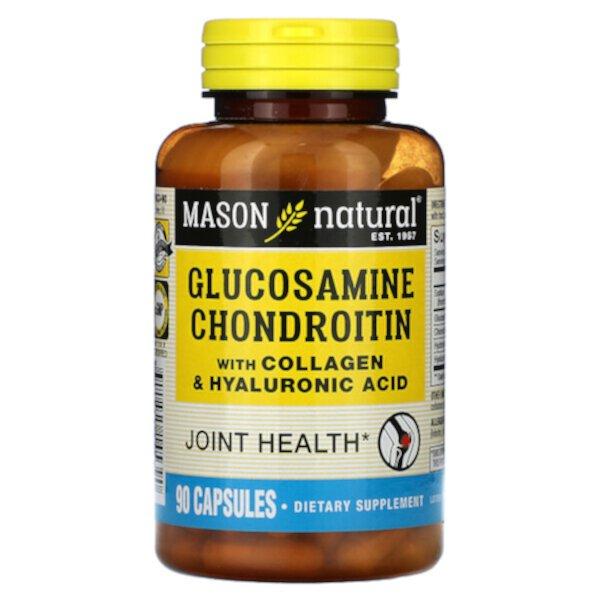Глюкозамин и Хондроитин с Коллагеном и Гиалуроновой Кислотой - 90 капсул - Mason Natural Mason Natural