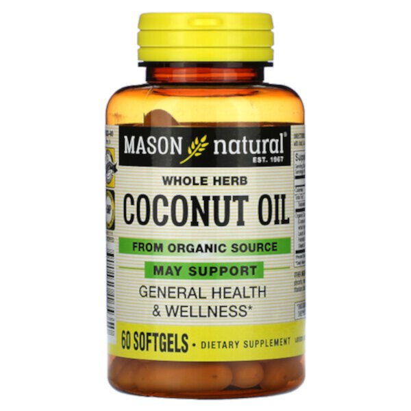 Кокосовое масло из цельных трав, 60 мягких таблеток Mason Natural