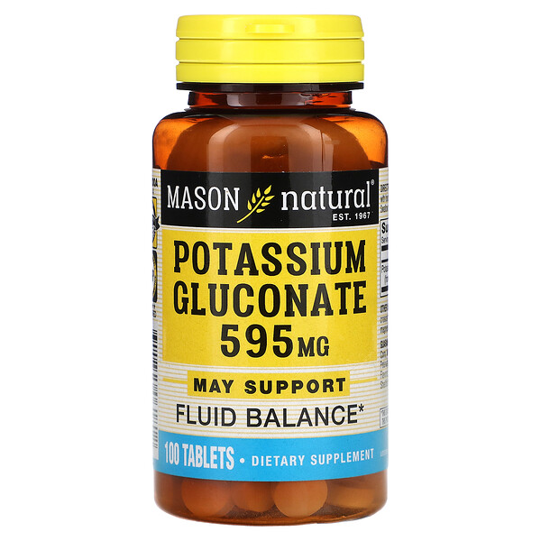 Калия Глюконат - 595 мг - 100 таблеток - Mason Natural Mason Natural