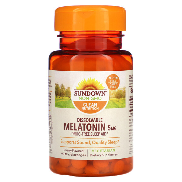 Растворимый мелатонин, вишня, 5 мг, 90 микропастилок Sundown Naturals