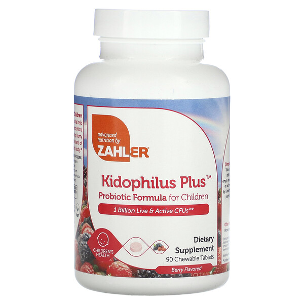 Kidophilus Plus, пробиотическая формула для детей, 1 миллиард живых культур, 90 жевательных таблеток Zahler