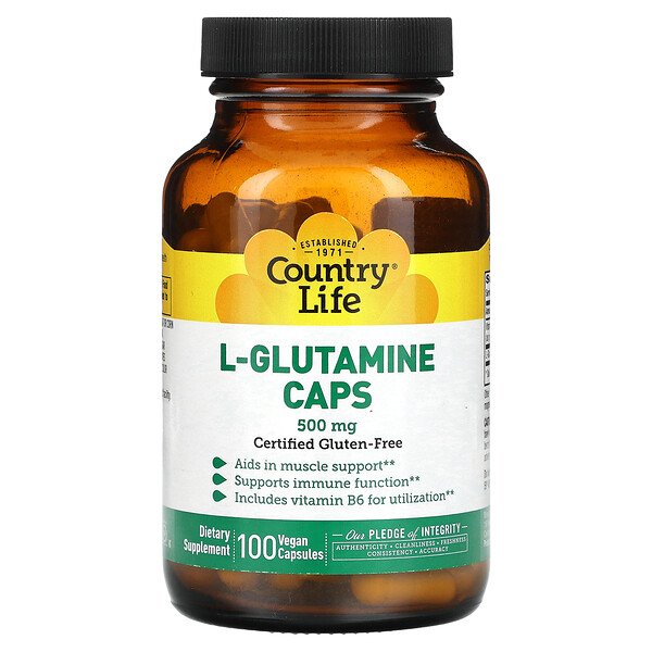 L-глютамин в капсулах, 500 мг, 100 веганских капсул Country Life