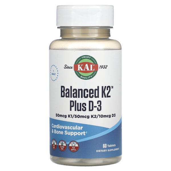 Balanced K2 Plus D3 - 50 мкг K1/50 мкг K2/10 мкг D3 - 60 таблеток - KAL KAL